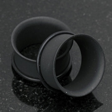 Detail View 1 of A Pair of Matte Black Steel Single Flared Ear Gauge Tunnel Plug-Black